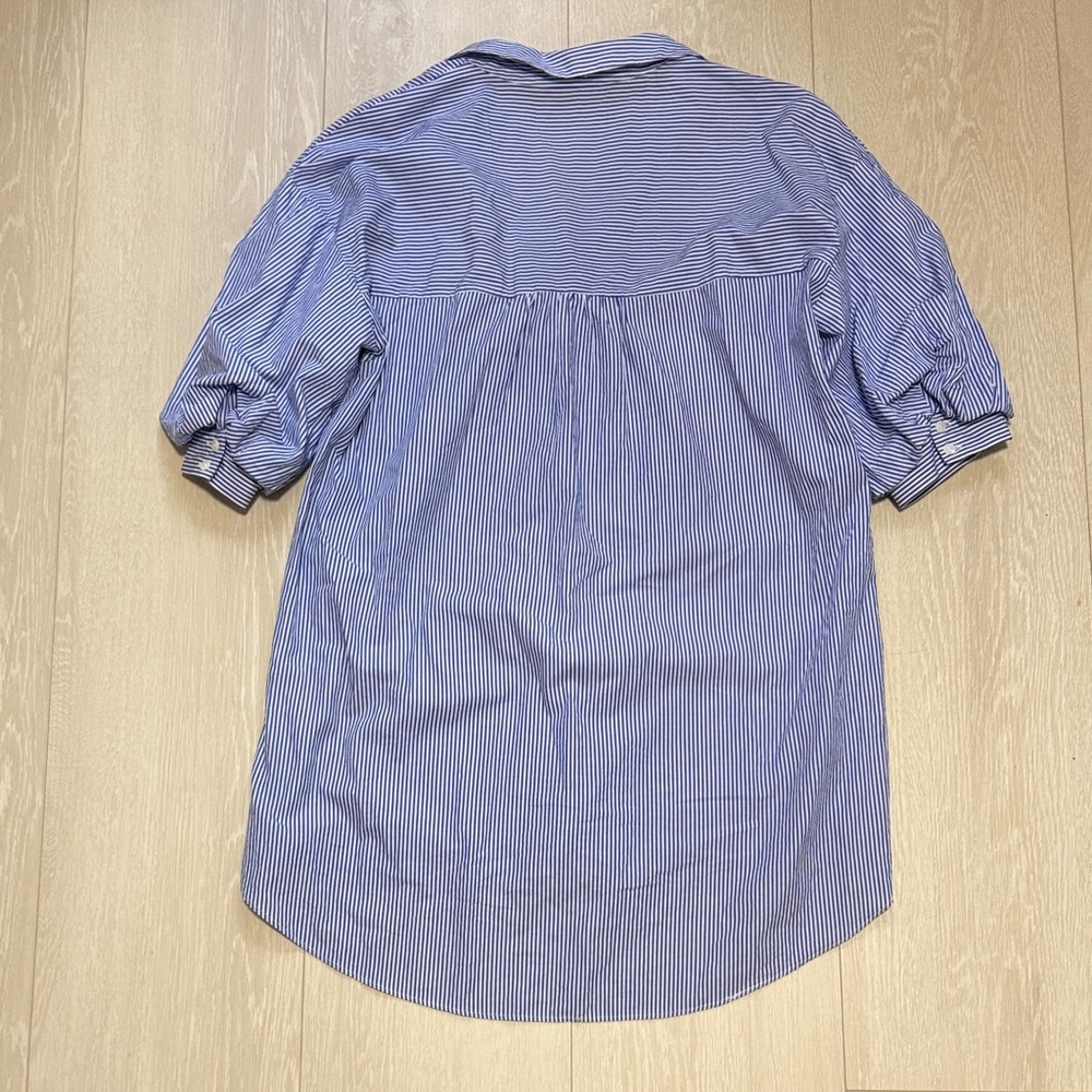 Zara Women's Blue Striped Button Down Puffed Sleeve Shirt - Picture 8 of 8